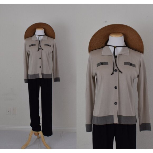 Vintage‎ Tan and Black Acrylic Knit Top size XS - Picture 1 of 10